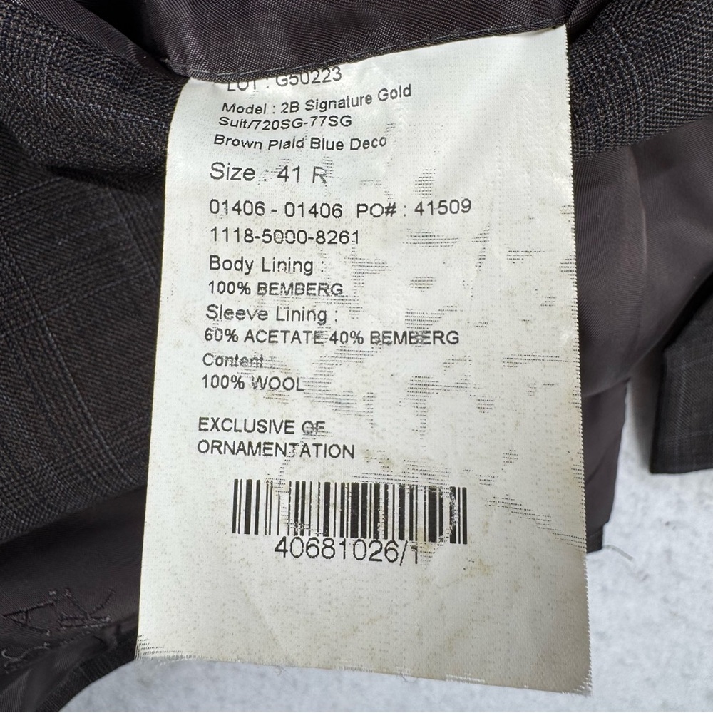 Jos A Bank Signature Gold Suit 41R Blazer 36W Pants Brown Windowpane - Picture 7 of 15